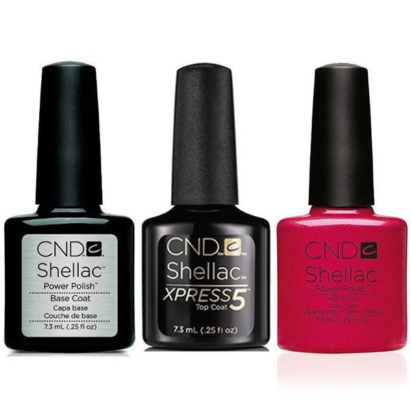 CND - Shellac Xpress5 Combo - Base, Top & Hot Chilis (0.25 oz) - Gel Polish - Nail Polish at Beyond Polish