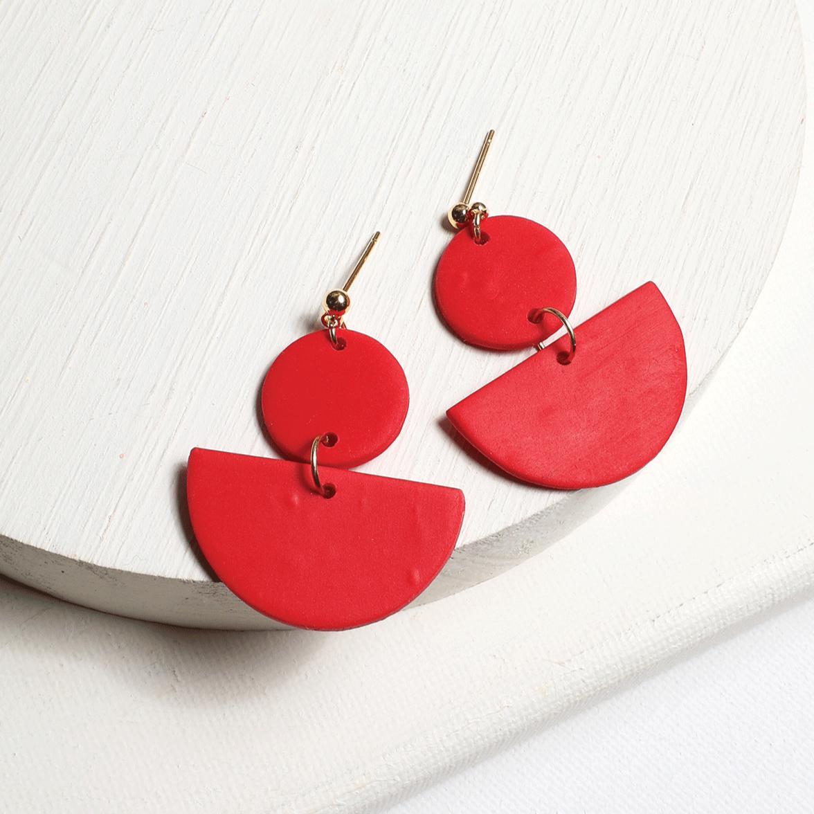 Handmade Geo Clay Earrings in Red - Earrings - Nail Polish at Beyond Polish