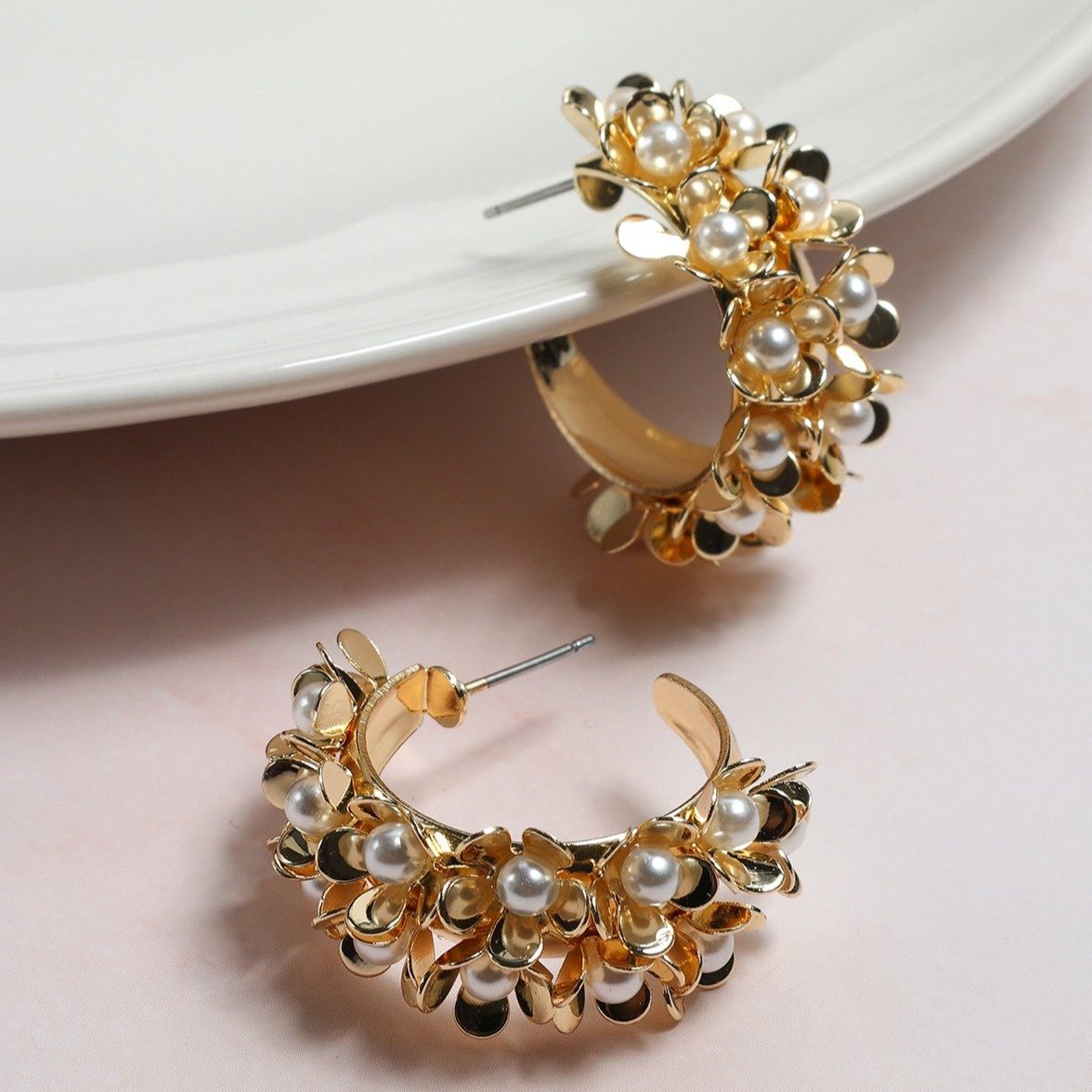 Pearly Petals Huggie Earrings - Earrings - Nail Polish at Beyond Polish