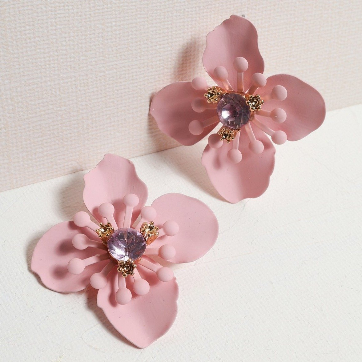 Pink Clematis Floral Earrings - Earrings - Nail Polish at Beyond Polish
