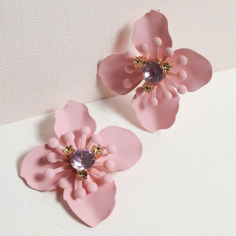 Pink Clematis Floral Earrings - Earrings - Nail Polish at Beyond Polish