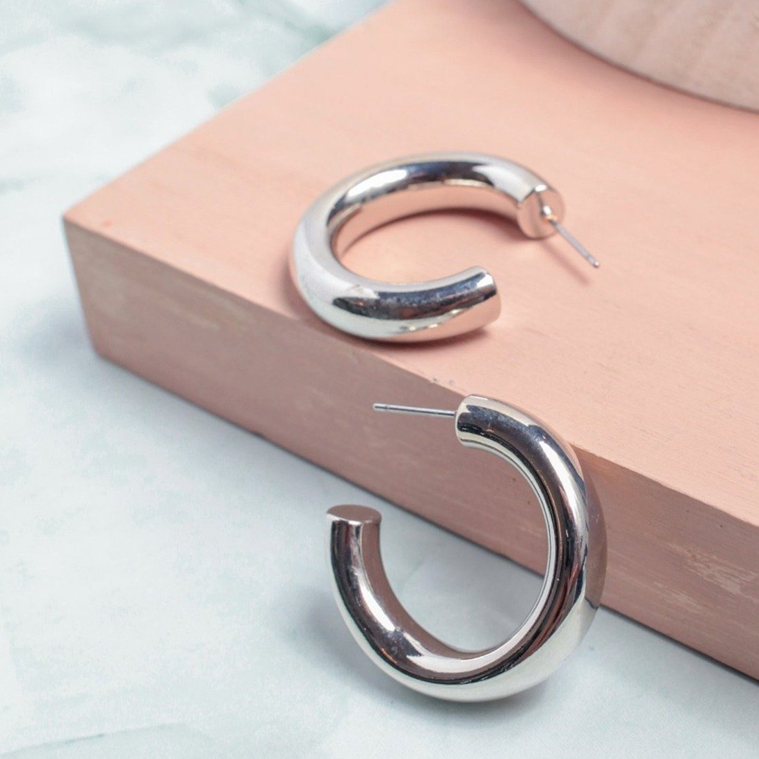 Small Tube Hoop Earrings in Silver - Earrings - Nail Polish at Beyond Polish