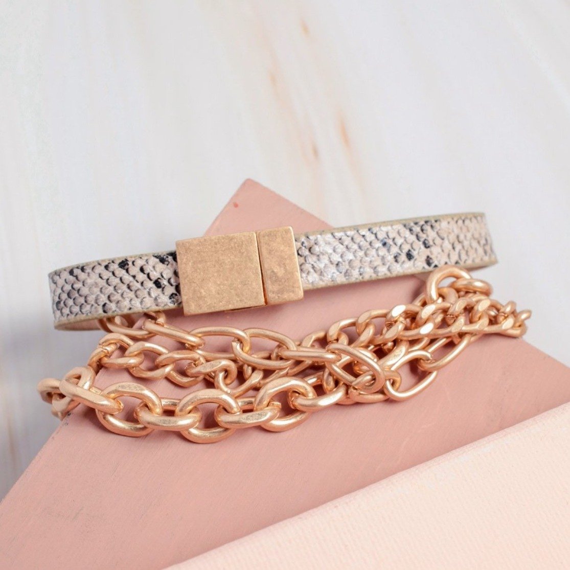 Snake and Chain Bracelet Set - Bracelets - Nail Polish at Beyond Polish