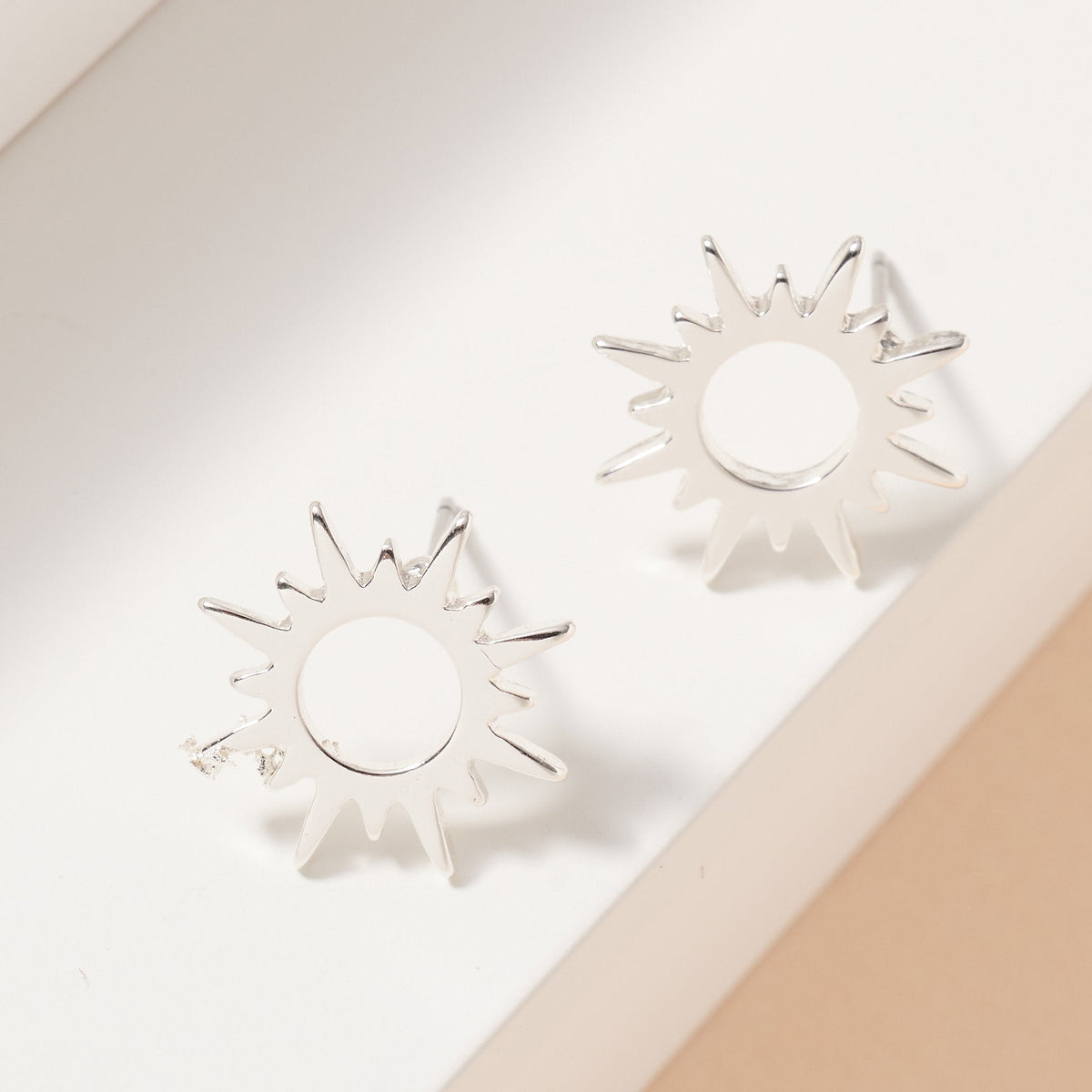 Sun Metal Stud Earrings in Silver - Earrings - Nail Polish at Beyond Polish