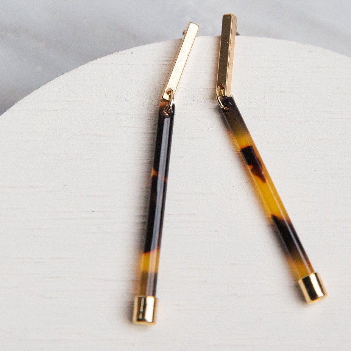 Tortoise Resin Bar Drop Earrings - Earrings - Nail Polish at Beyond Polish