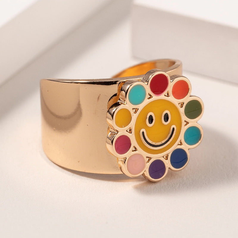 Smiley Face Flower Ring - Rings - Nail Polish at Beyond Polish