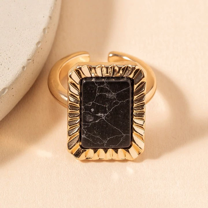 Rectangular Stone Metal Ring in Black - Rings - Nail Polish at Beyond Polish