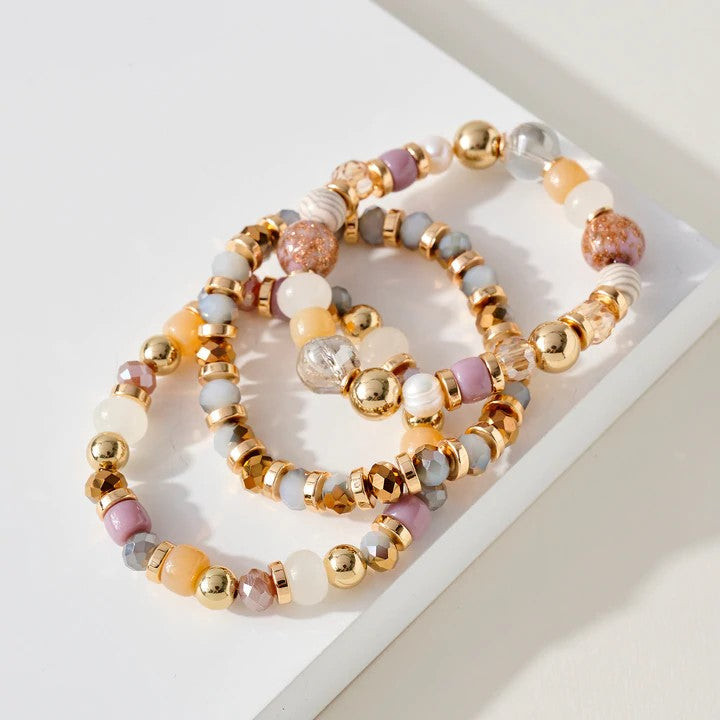 Stone Glass Beaded Bracelet Set - Bracelets - Nail Polish at Beyond Polish