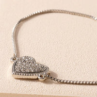 Rhinestone Heart Charm Bracelet in Silver - Bracelets - Nail Polish at Beyond Polish