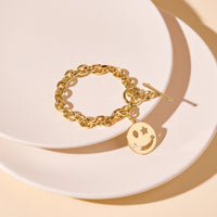 Smiley Face Charm Bracelet in Gold - Bracelets - Nail Polish at Beyond Polish