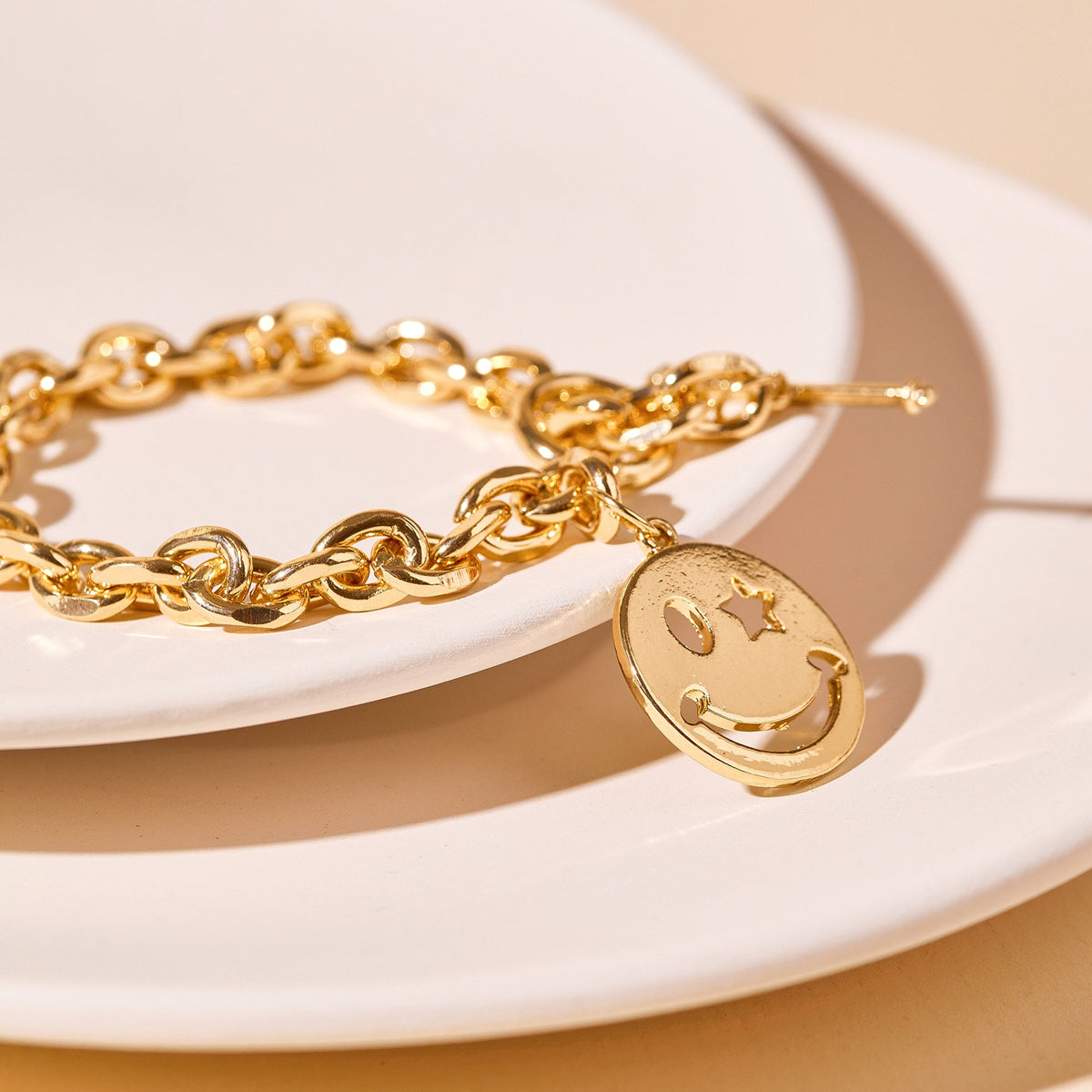 Smiley Face Charm Bracelet in Gold - Bracelets - Nail Polish at Beyond Polish