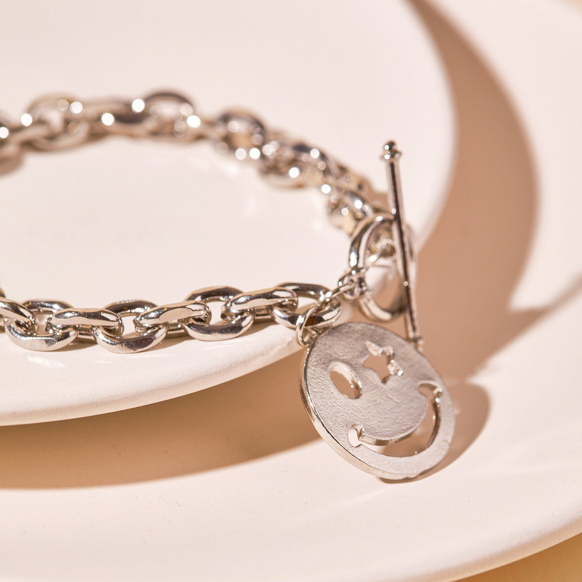 Smiley Face Charm Bracelet in Silver - Bracelets - Nail Polish at Beyond Polish